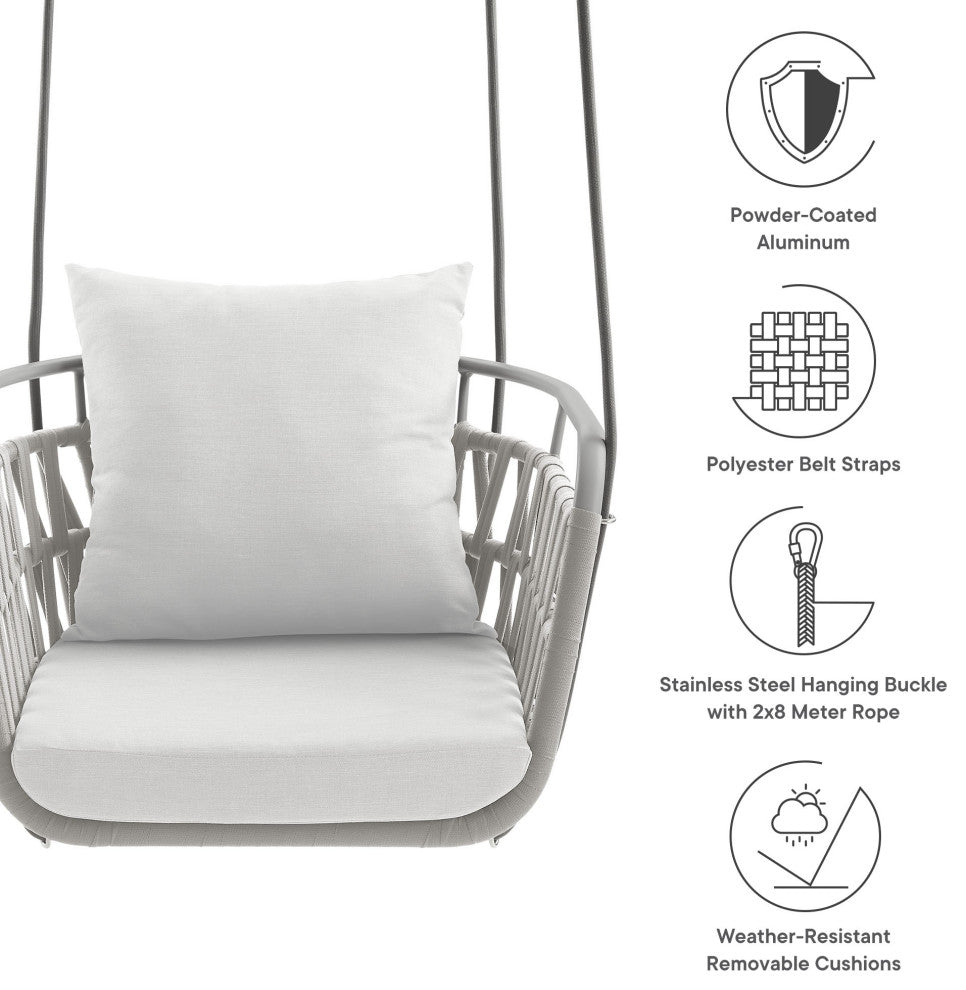 Kaliah Outdoor Patio Aluminum Swing Chair, Light Gray White