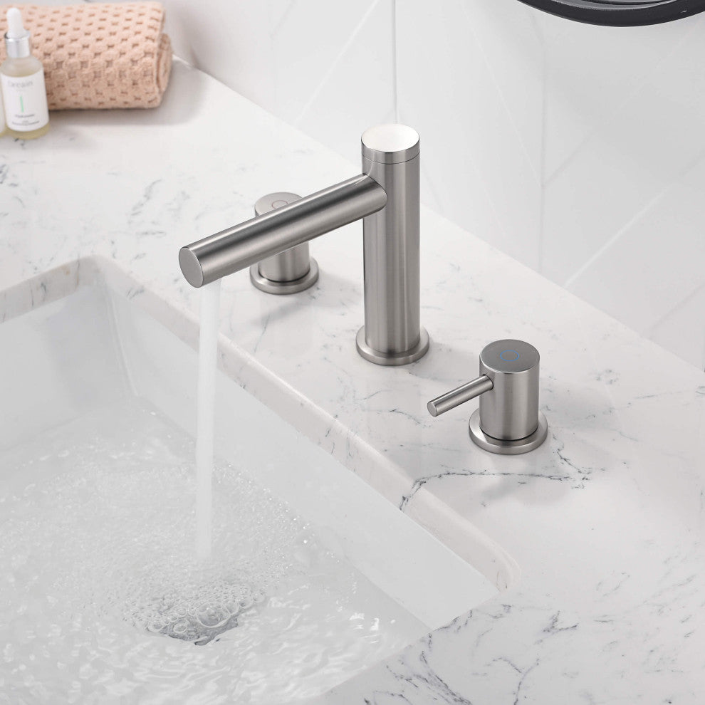 Circular 8" Bathroom Sink Widespread Faucet with Drain Assembly, Brushed Nickel