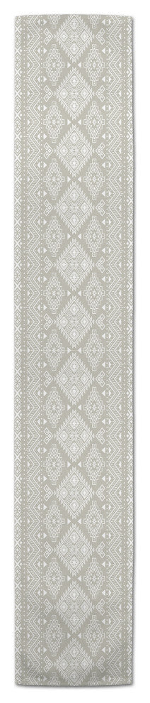 Greige Tribal Pattern 16x90 Cotton Twill Runner