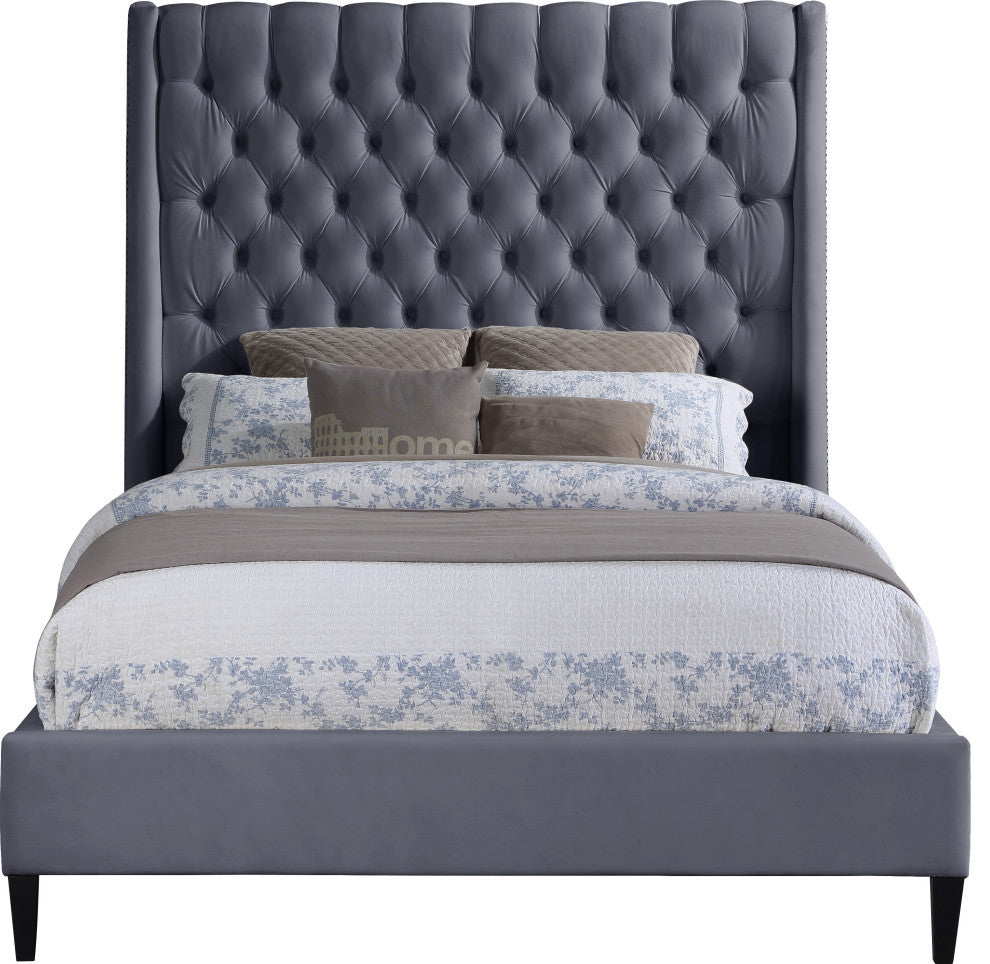 Fritz Velvet Upholstered Bed, Gray, Full