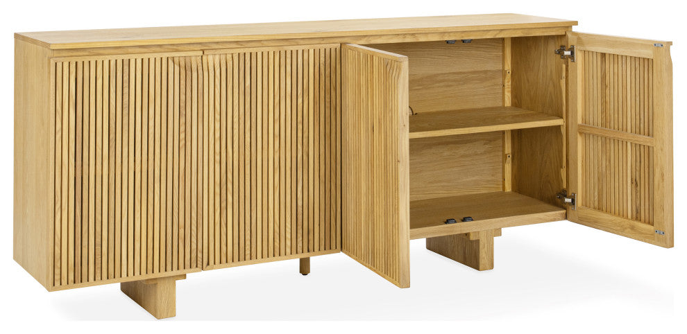 Roya 82" Oak Wood 3-Door Sideboard Buffet, Oak Brown, 4-Door