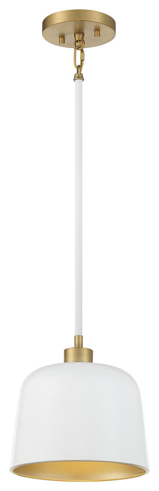 1-Light Pendant, Matte Black With Natural Brass, White With Natural Brass