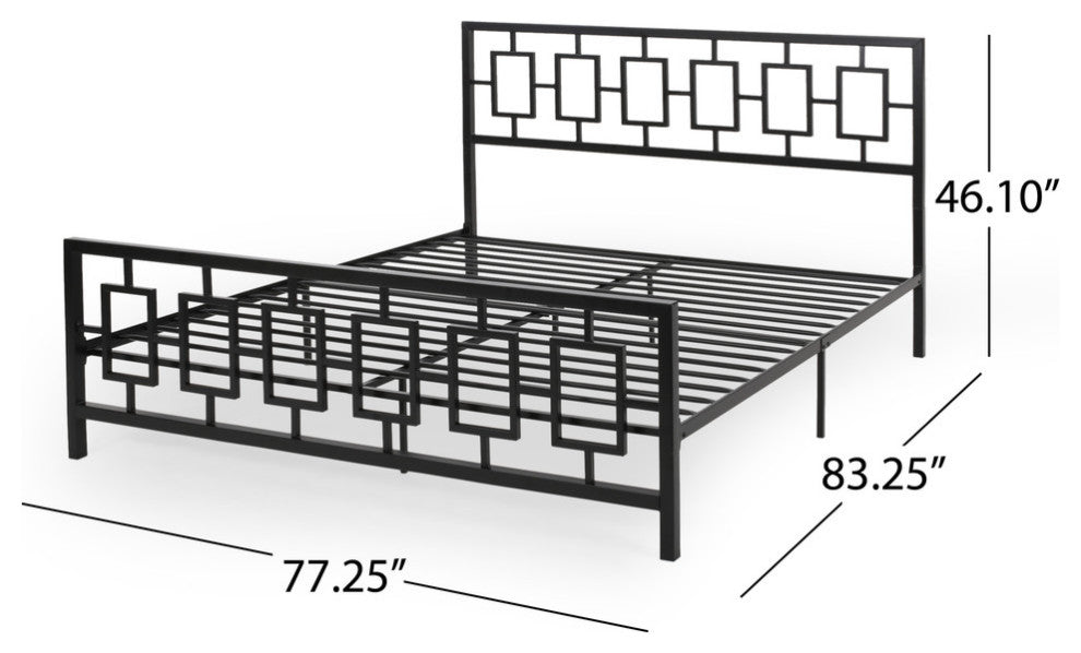 Moore Modern Iron King Bed Frame, Flat Black
