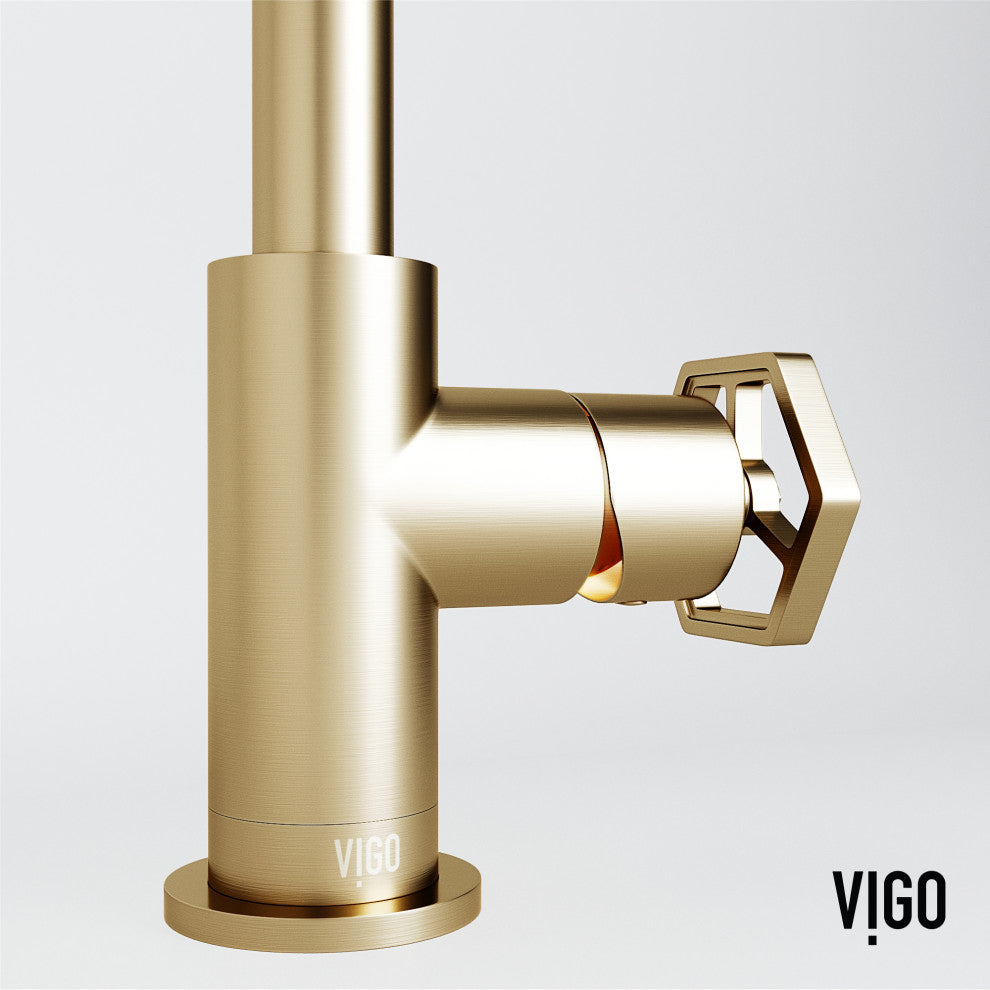 VIGO Ruxton 9" H Single Handle Single Hole Bathroom Faucet, Matte Brushed Gold, Without Extras