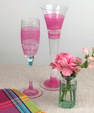 Retro Stripe Pink Champagne Glasses, Set of 2