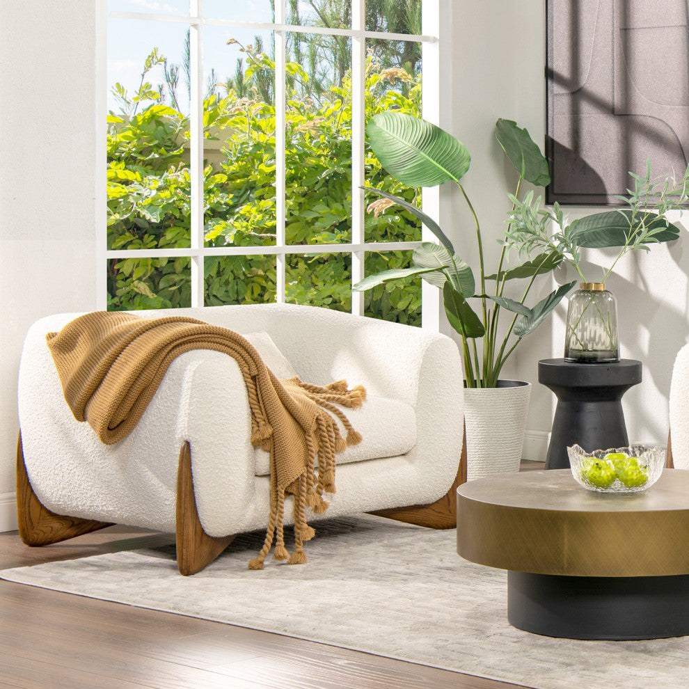 Alpine 44" Sherpa Arm Chair, Ivory White Boucle