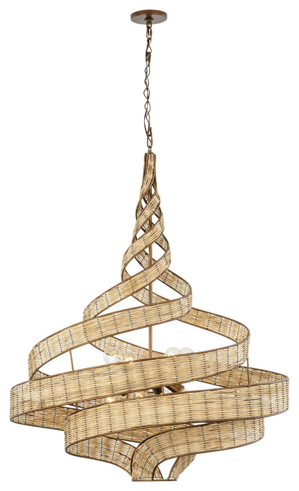 Flow 8-Lt Twist Pendant - Baguette/Natural Rattan