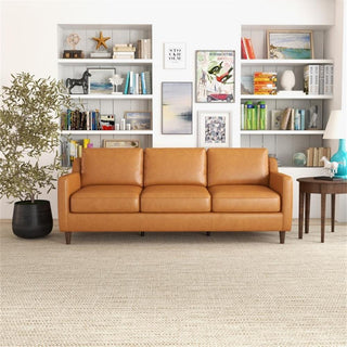 Pemberly Row Genuine Italian Leather Upholstered Sofa in Cognac/Tan