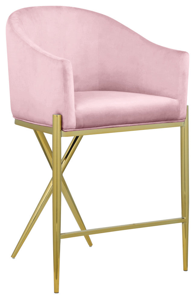 Xavier Velvet Upholstered Counter Height Stool, Pink, Gold Finish