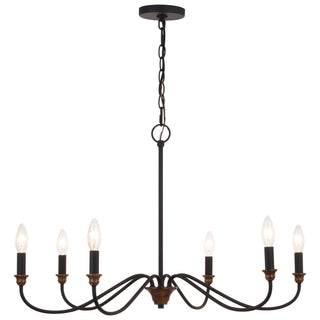 Annabelle 6-Light Farmhouse Chandelier Candelabra, Matte Black/Brushed Walnut