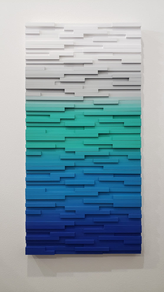 Modern Wood Wall Art Blue Ocean Transitional Ombre, 24"x48"