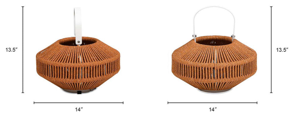Nova 14" Woven Olefin Rope Outdoor Patio Lantern, Heathered Orange
