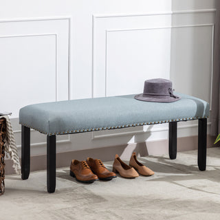Decorative Nails Upholstered Bench, Lightgreen