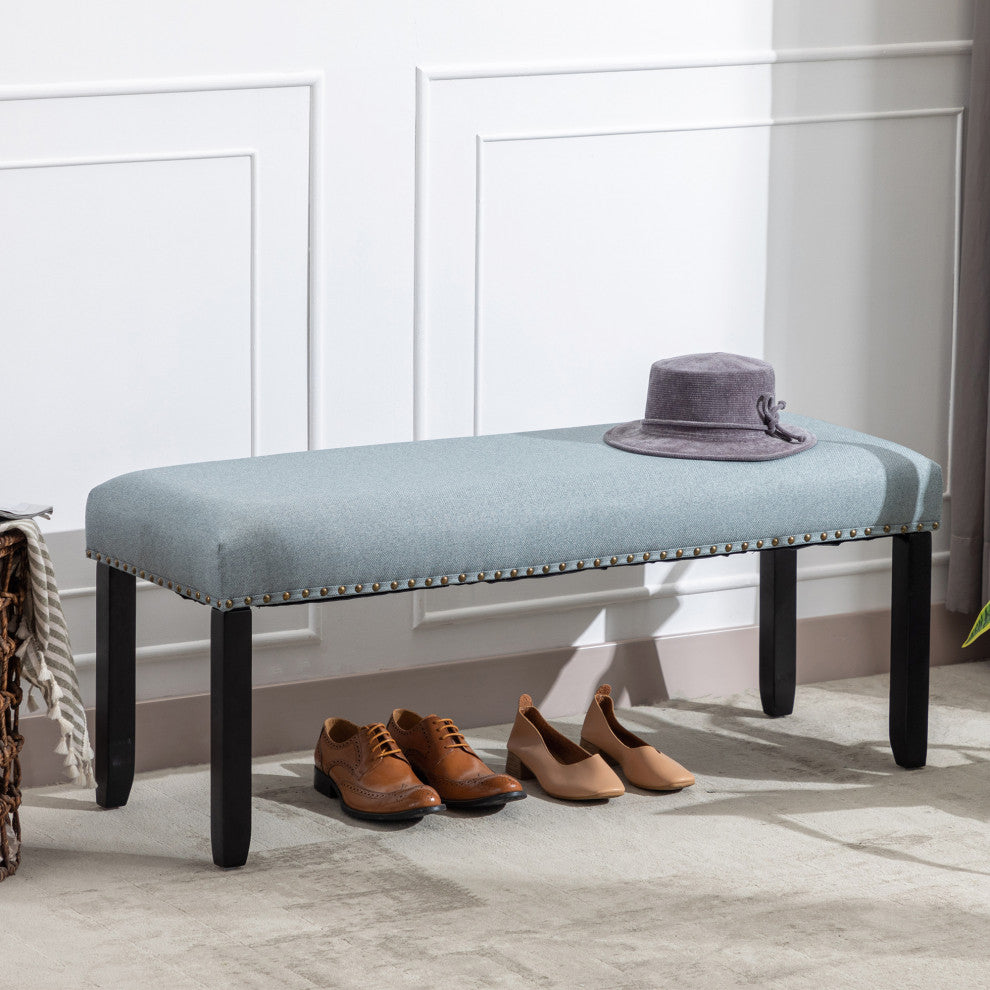 Decorative Nails Upholstered Bench, Lightgreen