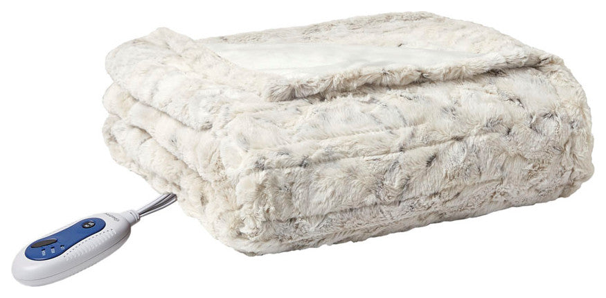 Beautyrest Zuri Oversized Faux Fur Heated Throw, Snow Leopard