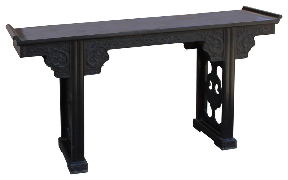 Chinese Brown Huali Rosewood Point Edge Relief Carving Altar Table Hcs4630