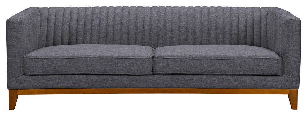 Prism Mid-Century Sofa In Champagne Wood Finish And Dark Gray Fabric