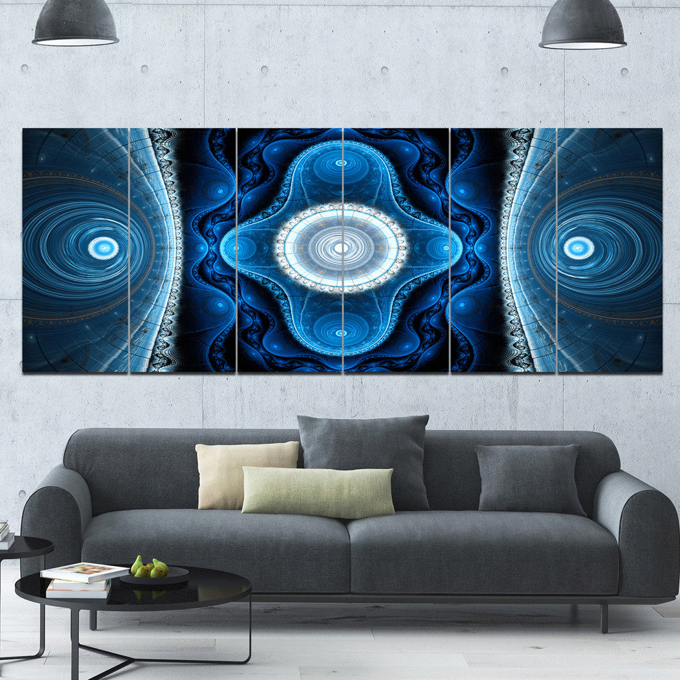 Cabalistic Blue Fractal Design, Abstract Canvas Art Print, 70"x28", 6 Panels