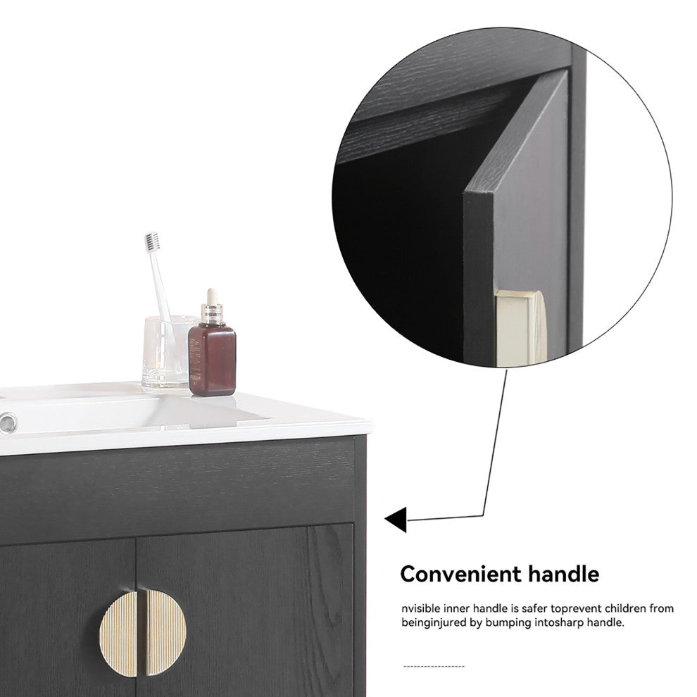 Plywood Freestanding Bath Vanity Set, Integrated Ceramic Sink, Black, 24" X 18"