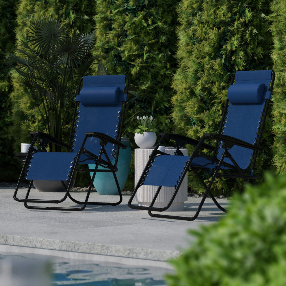 Adjustable Folding Mesh Zero Gravity Reclining Lounge Chair, Set of 2, Navy