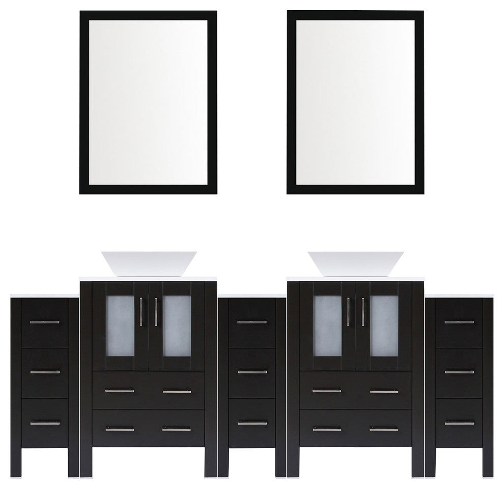 Modern Vanity Set With Two Sink Bases With Mirrors and Three Drawer Bases, Espre