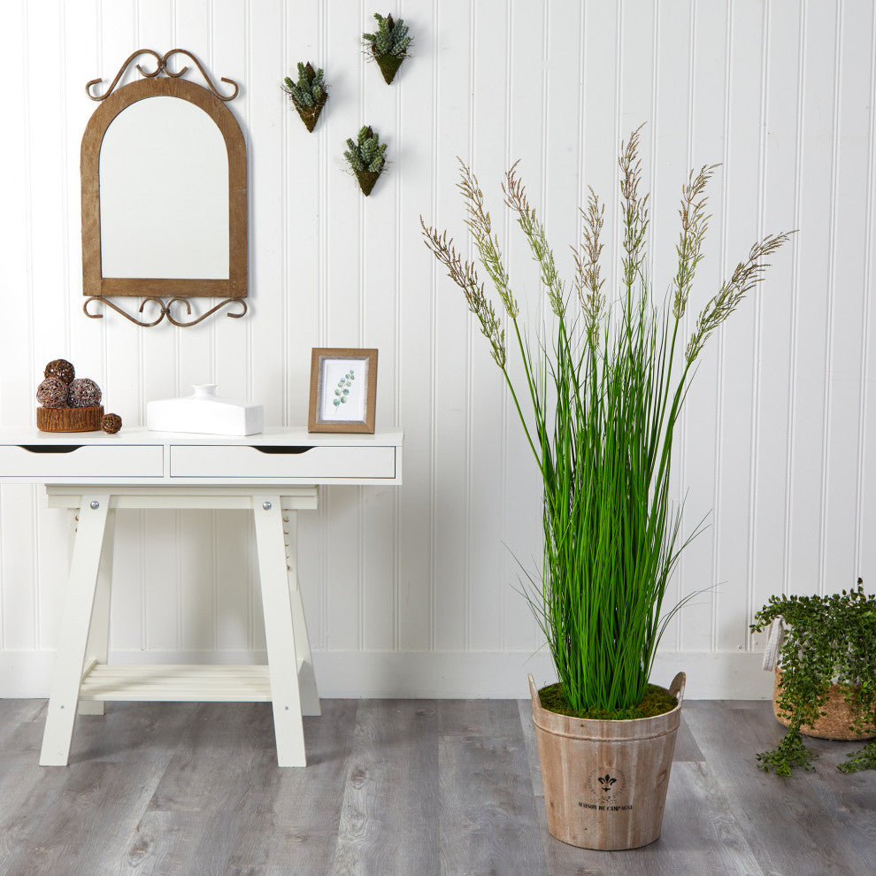 64" Wheat Grass Artificial Plant, Farmhouse Planter