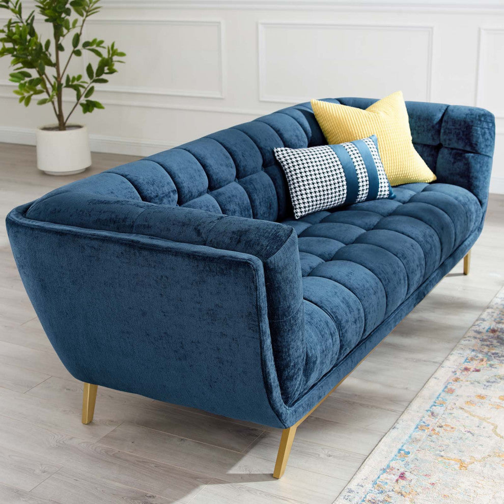 Bestow Crushed Performance Velvet Sofa Navy