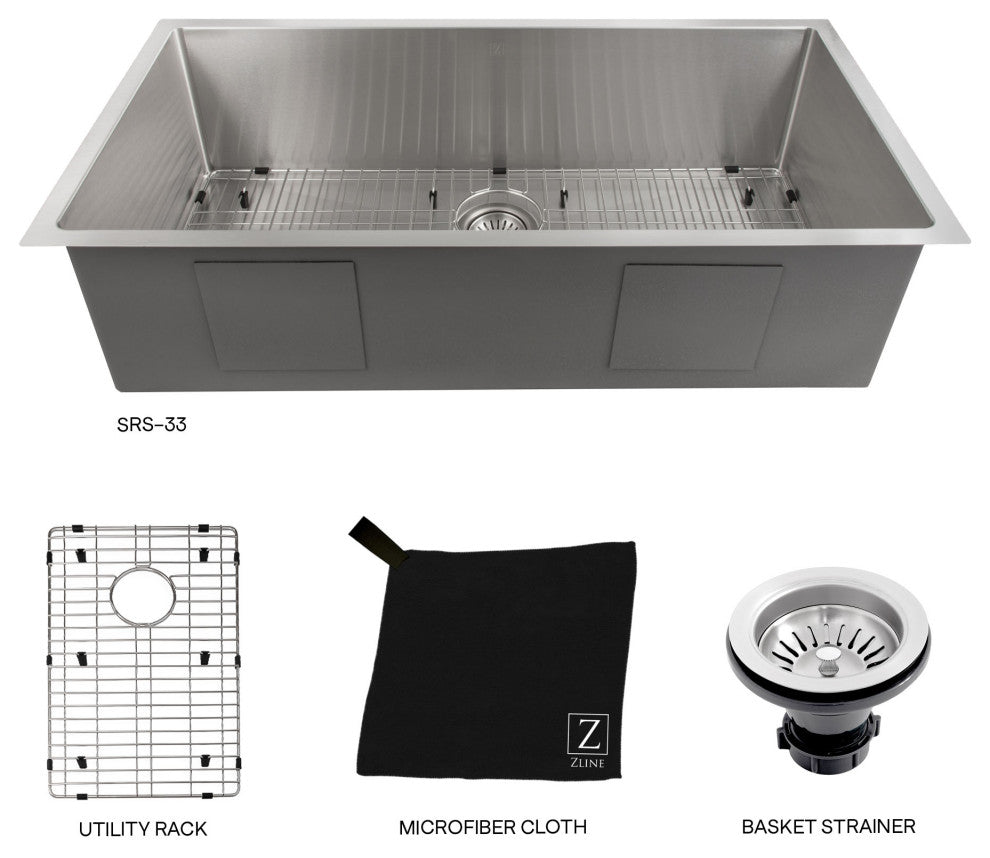 ZLINE Undermount Single Bowl Sink in Stainless Steel with Bottom Grid