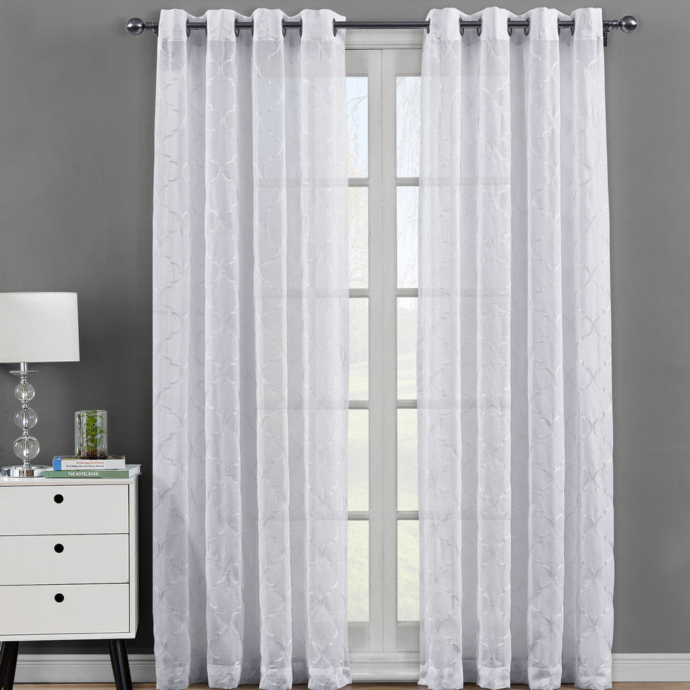 Miller 2PC Sheer Grommet Embroidered Panels, White, 108"x63"