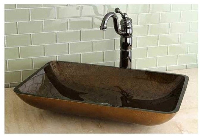 Fauceture Antique Copper Roma Rectangular Glass Vessel Sink EVR2214FB