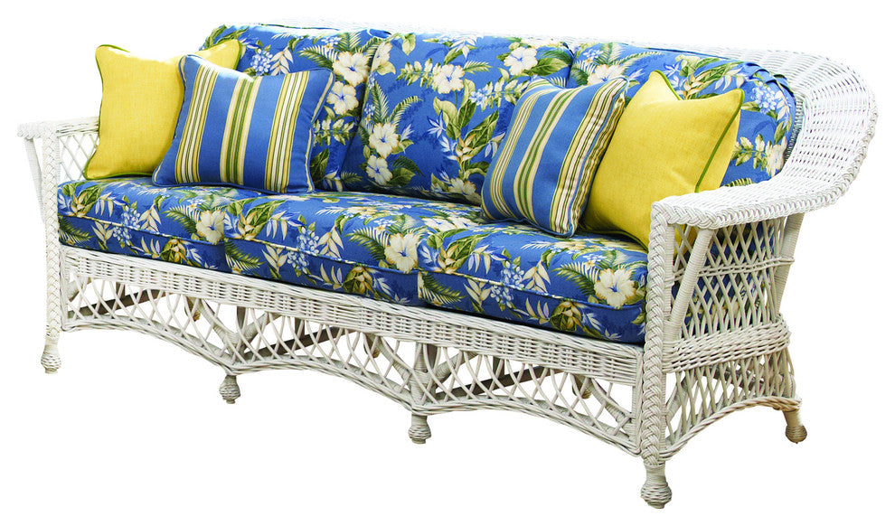 Bar Harbor Sofa, White, Botanical-Fern Fabric