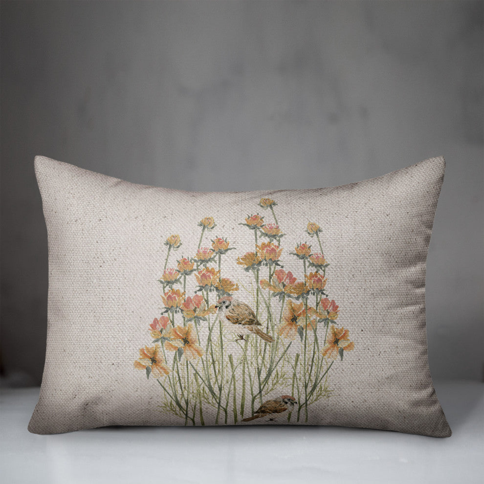 Birds, Flowers Peach Pillow 14x20 Spun Poly Pillow