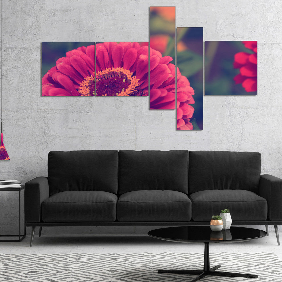 Vintage Photo of Cute Red Flowers, Floral Canvas Print, 60"x32", 5 panels