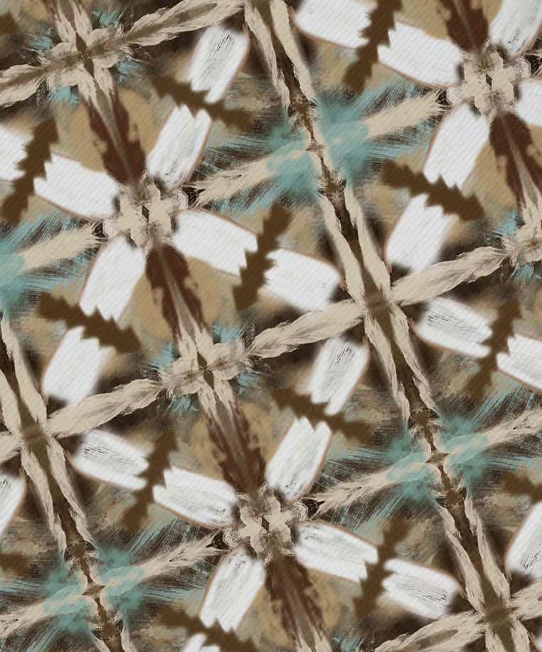 Beach Tile, Geometric Print Napkin, Aqua, Set of 4, Brown