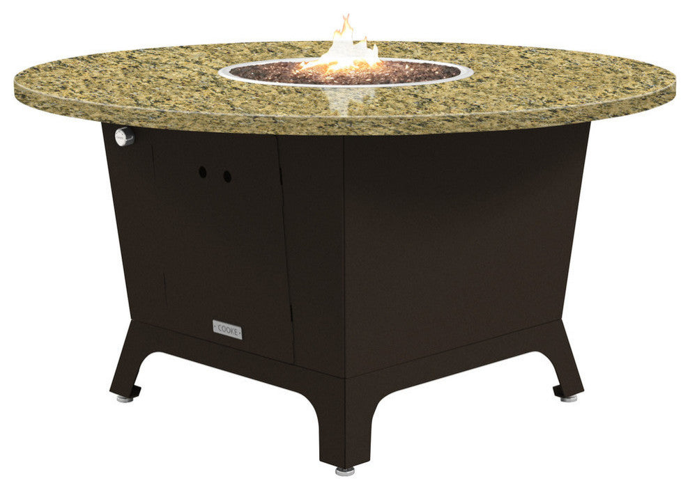 Fire Pit Table 55"D, Natural Gas, Santa Cecillia Granite Top, Bronze