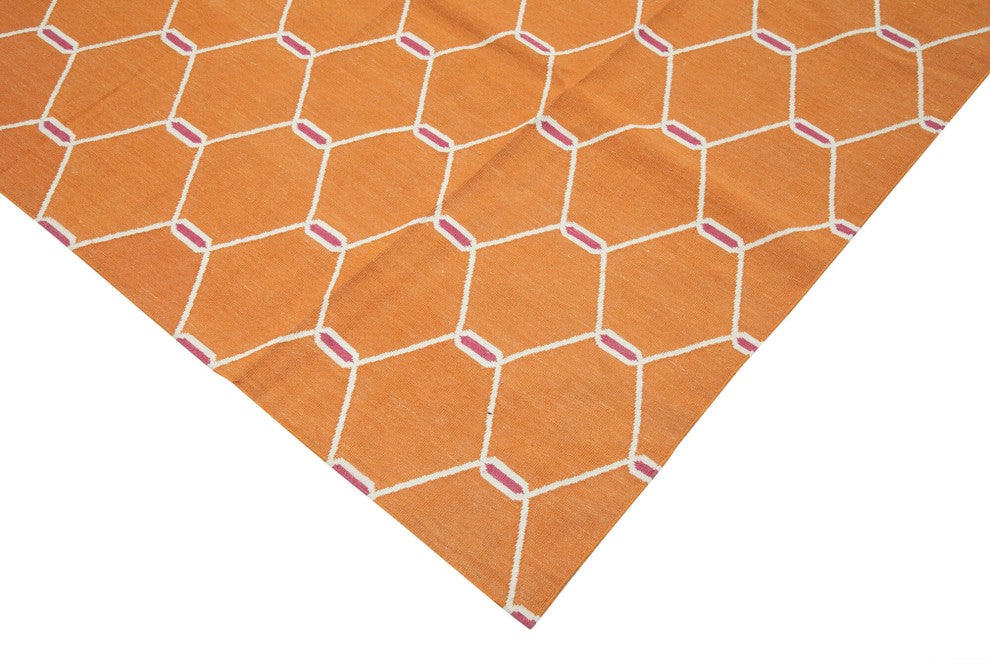 Rug N Carpet - Handmade Wool 10' 2'' x 13' 10'' Modern Design Dhurrie Kilim Rug