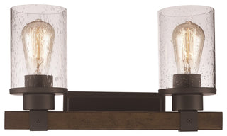 2 Light Vanity Bar in Rubbed Oil Bronze with Seeded Glass