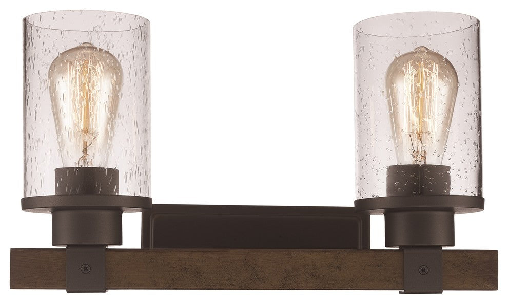 2 Light Vanity Bar in Rubbed Oil Bronze with Seeded Glass