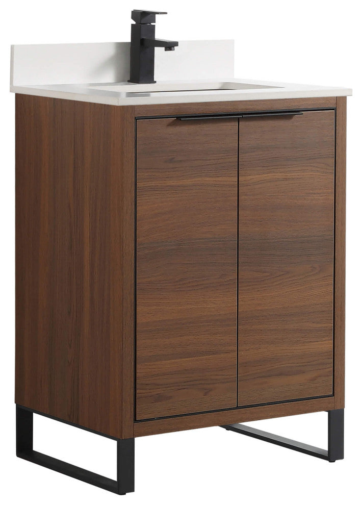 Opulence Bath Vanity, Walnut Ebony, 24", Black Hardware, White Top
