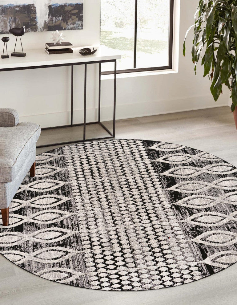 Unique Loom Cherokee Asheville Area Rug, Charcoal, 7' 0 X 7' 0 Round