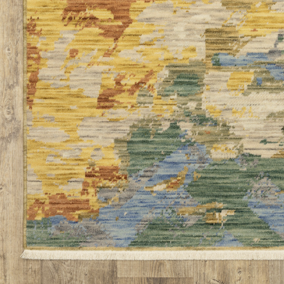 Saturn Abstract Horizons Beige/Multi Wool Blend Area Rug 2' x 3'