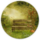 Wooden Bench In Village Orchard, Landscape Disc Metal Artwork, 23"