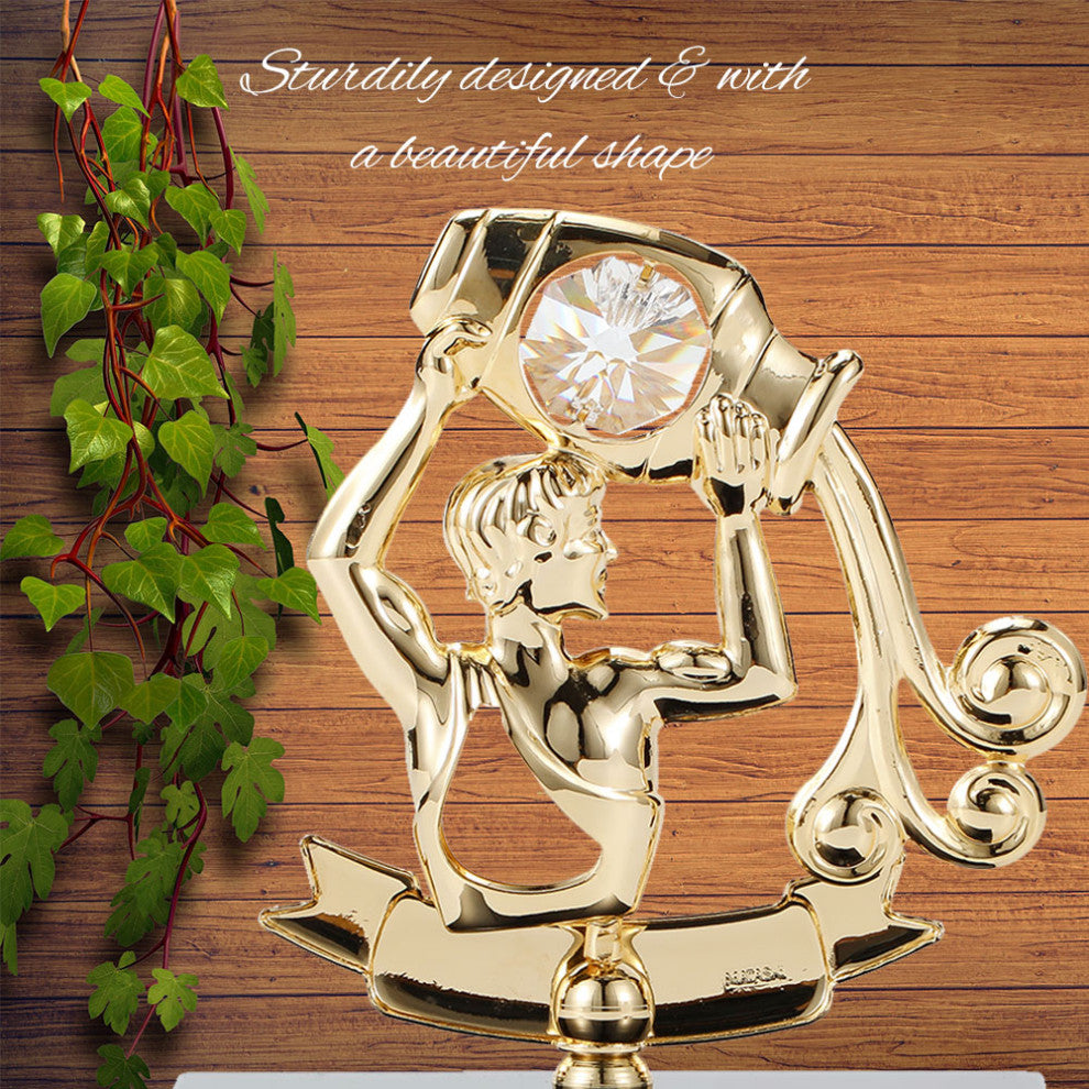 Matashi 24K Gold Plated Zodiac Astrological Figurine With Crystals, Aquarius