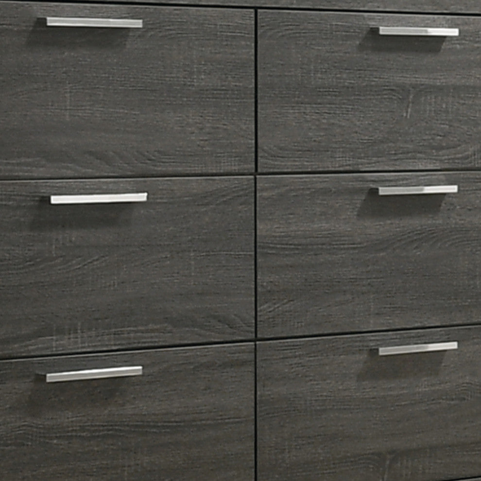 Wooden Dresser with Bracket Legs and 6 Spacious Drawers, Oak Gray