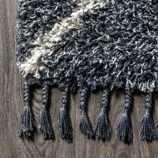 Mercer Shag Plush Tassel Moroccan Diamond Area Rug, Denim Blue/Cream, 3 X 5