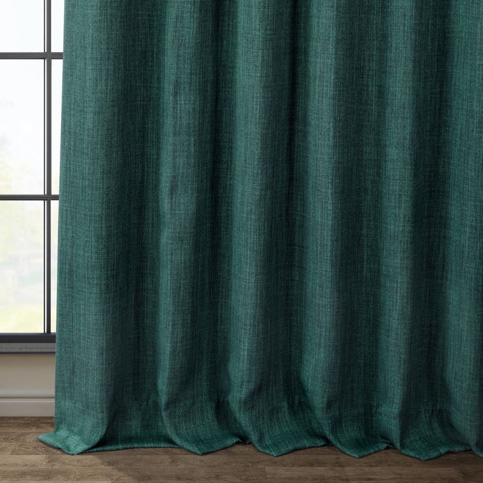 Faux Linen Darkening Curtain Single Panel, Slate Teal, 50"x108"