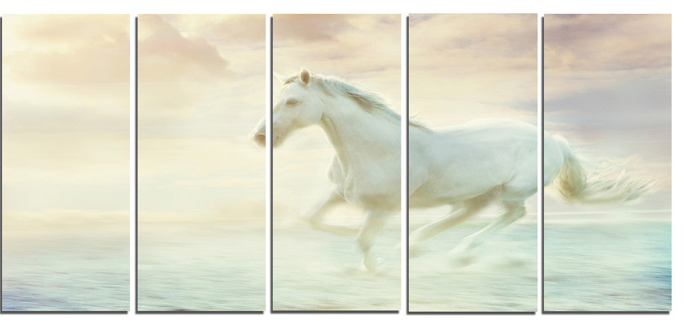 Fantasy White Horse, Animal Canvas Art Print, 60"x28", 5 Panels