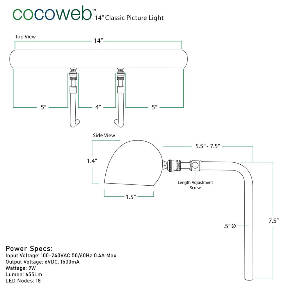 Classic LED Art Lights, Dimmable, Plug-in, Antique Brass, 14"