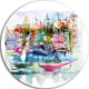 Houses And Boats, Abstract Landscape Large Disc Metal Wall Art, 23"