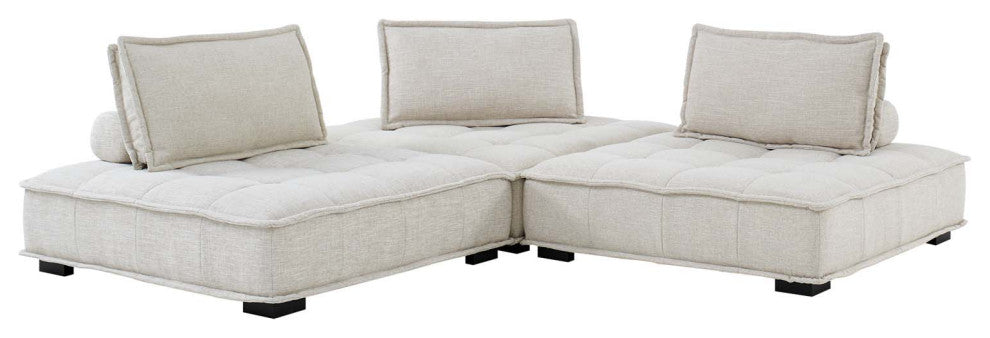 Modular Deep Tufted Sofa Set, Beige, Fabric, Modern, Lounge Hotel Hospitality